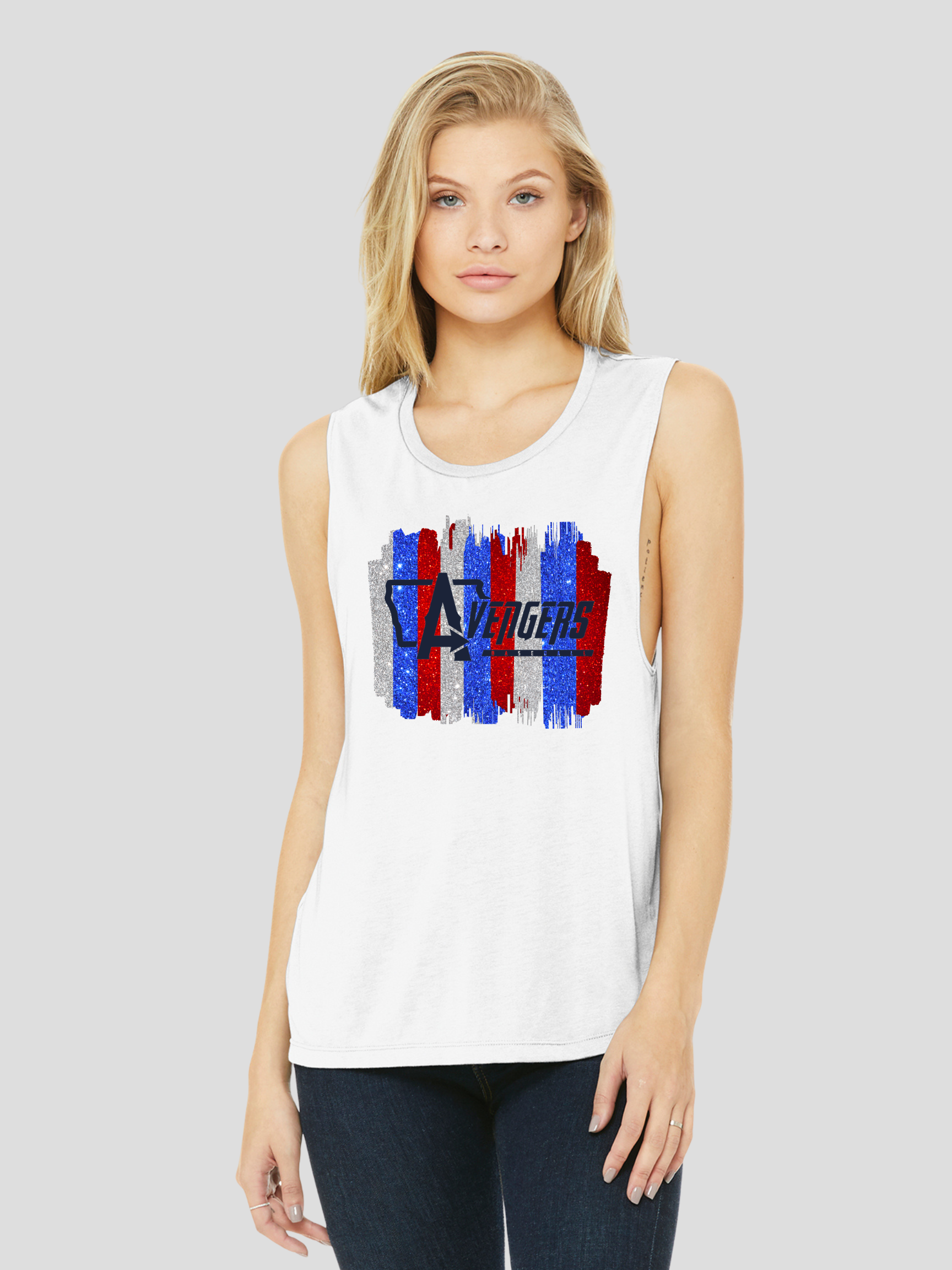 Des Moines Avengers Glitter Brush Stroke Women’s Flowy Scoop Muscle Tank