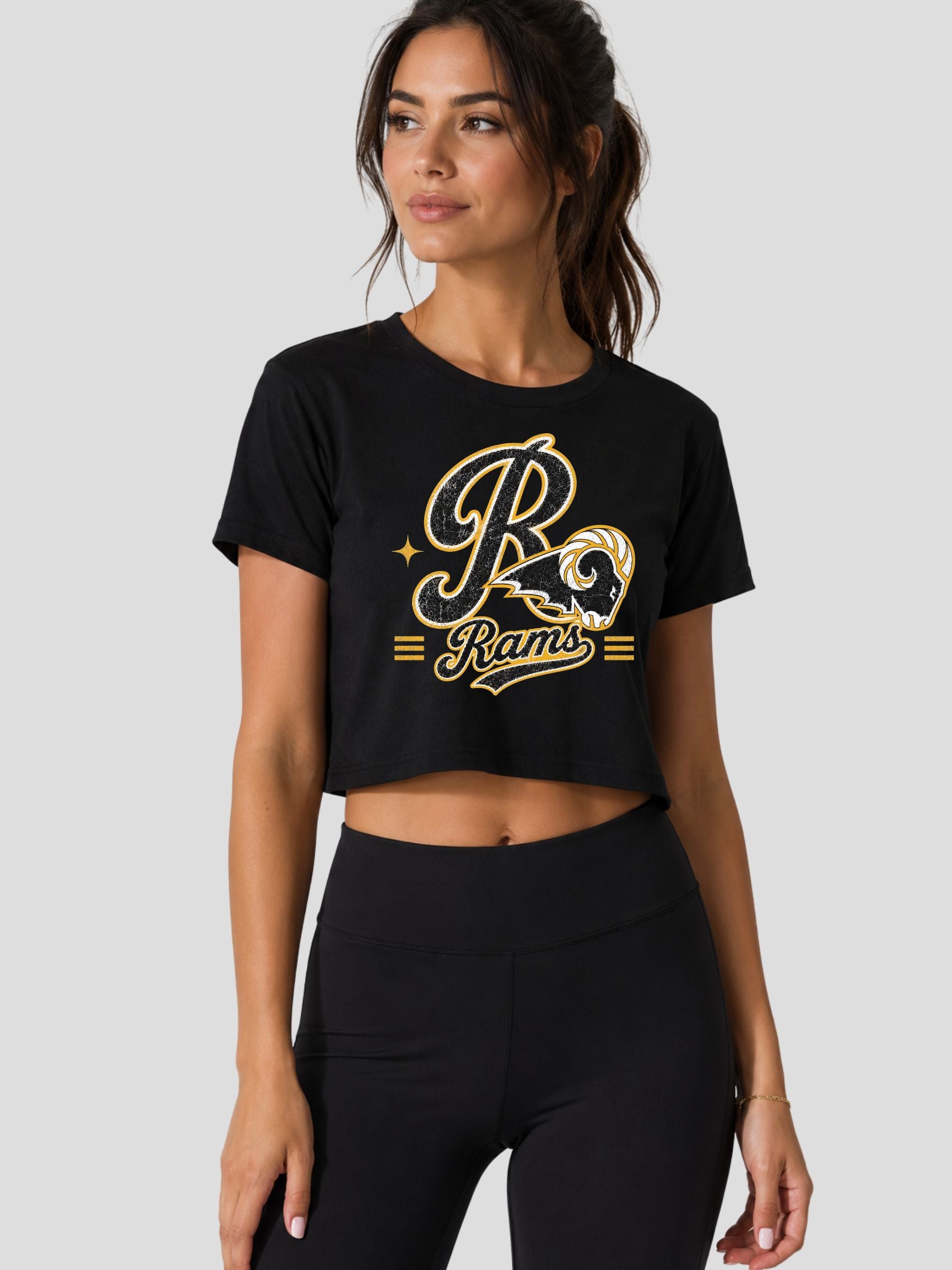 SEP Retro Black & Yellow Rams Women's Jersey Crop Tee