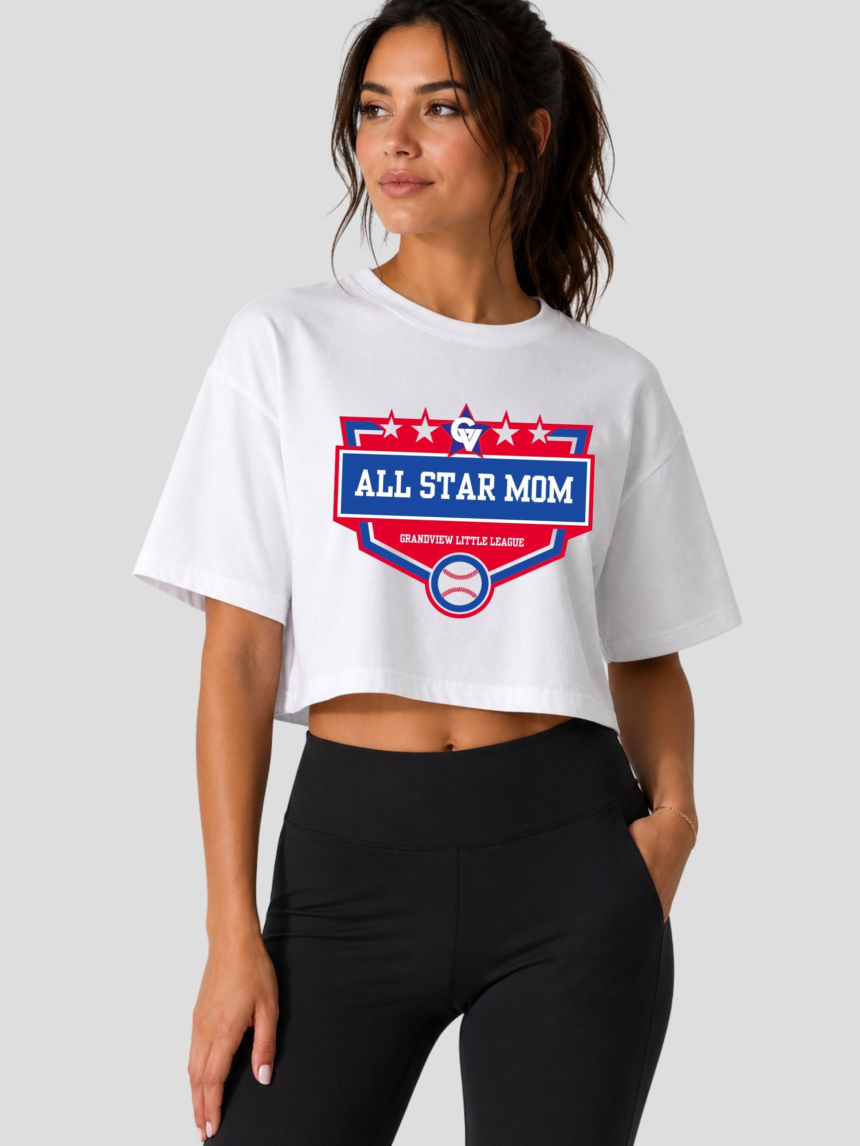 Grandview Little League All Stars Mom Women's Jersey Crop Tee