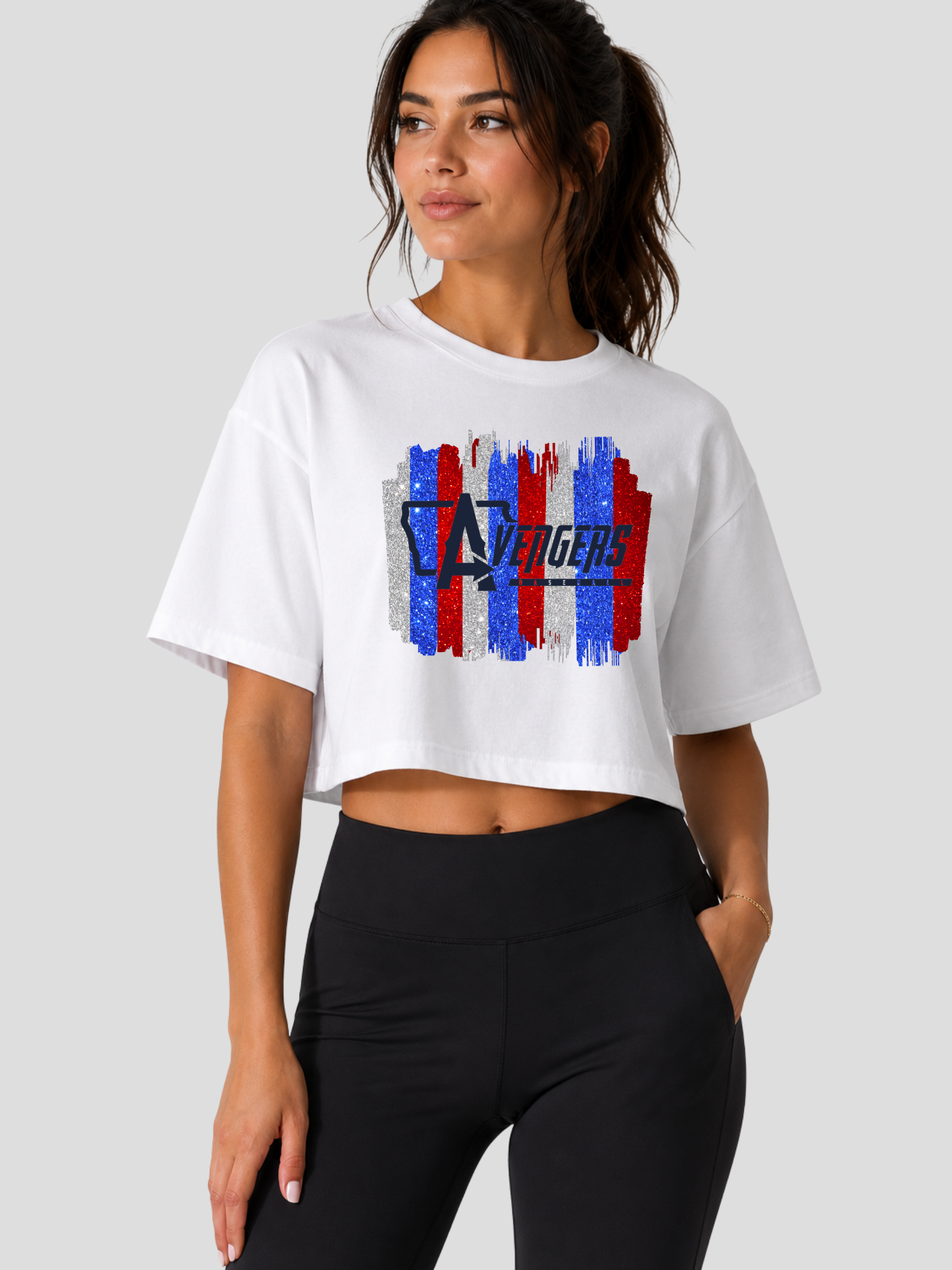 Des Moines Avengers Glittered Brush Stroke Women's Jersey Crop Tee