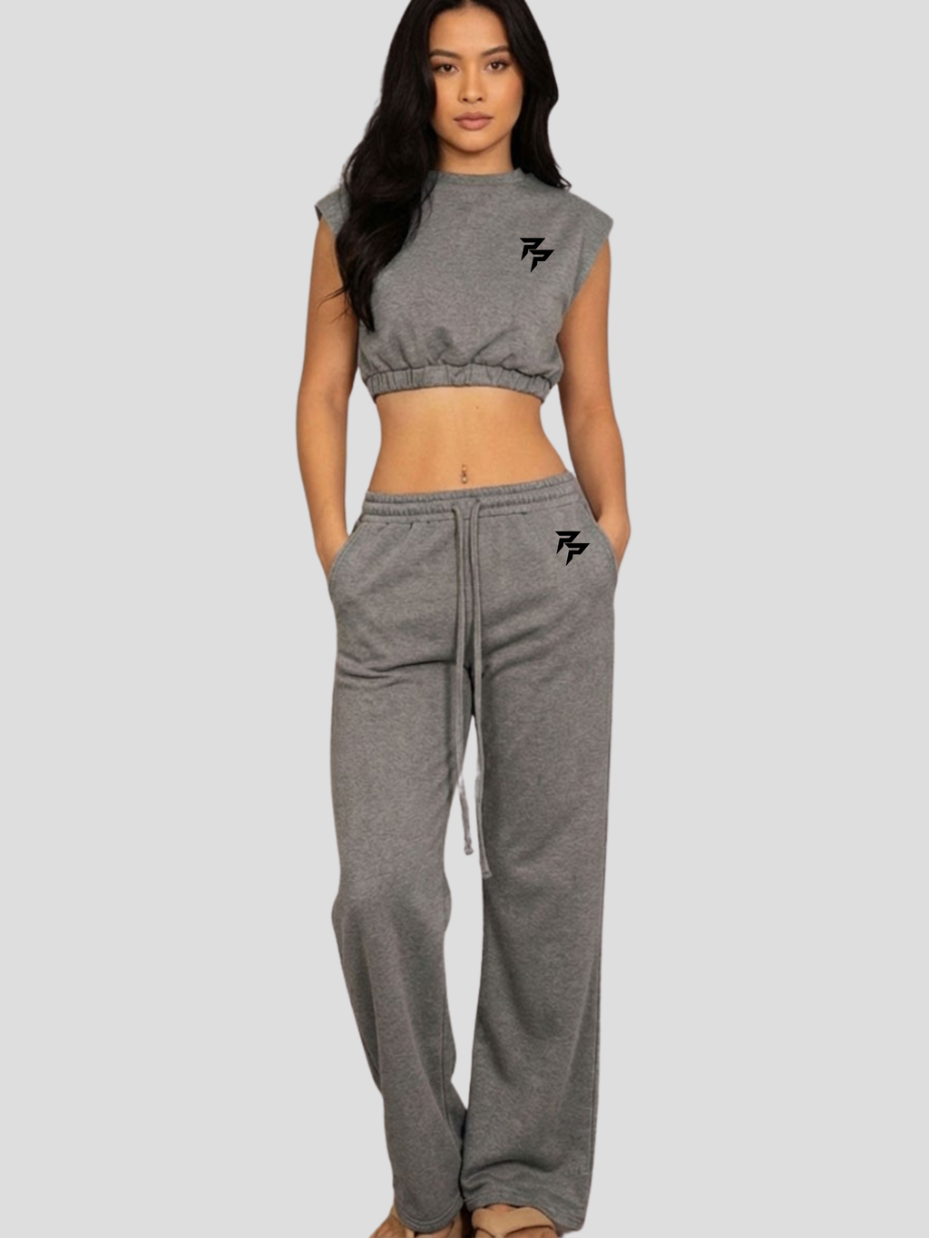 Elastic Hem Crop Top & Wide Leg Pants Set