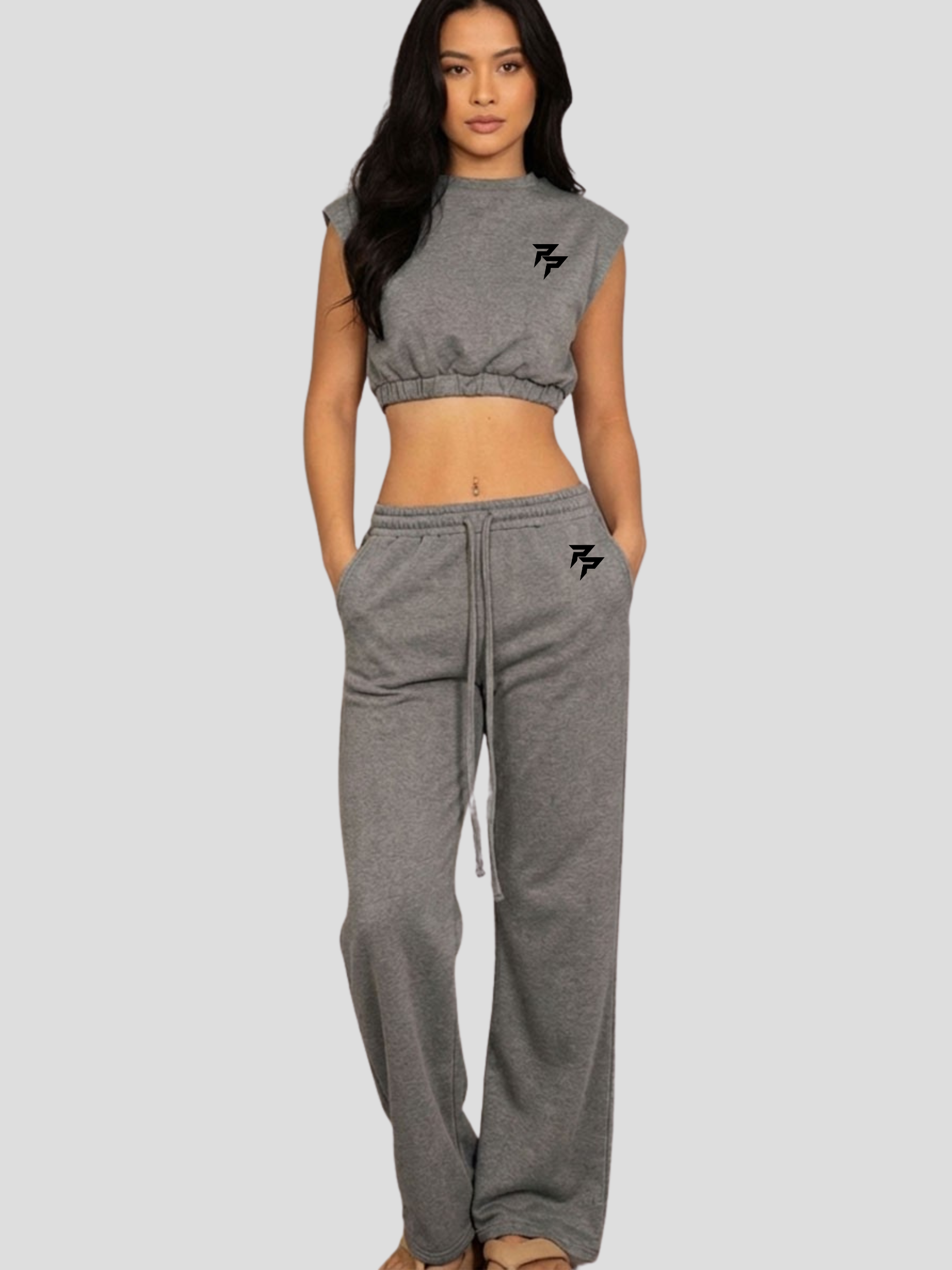 Elastic Hem Crop Top & Wide Leg Pants Set