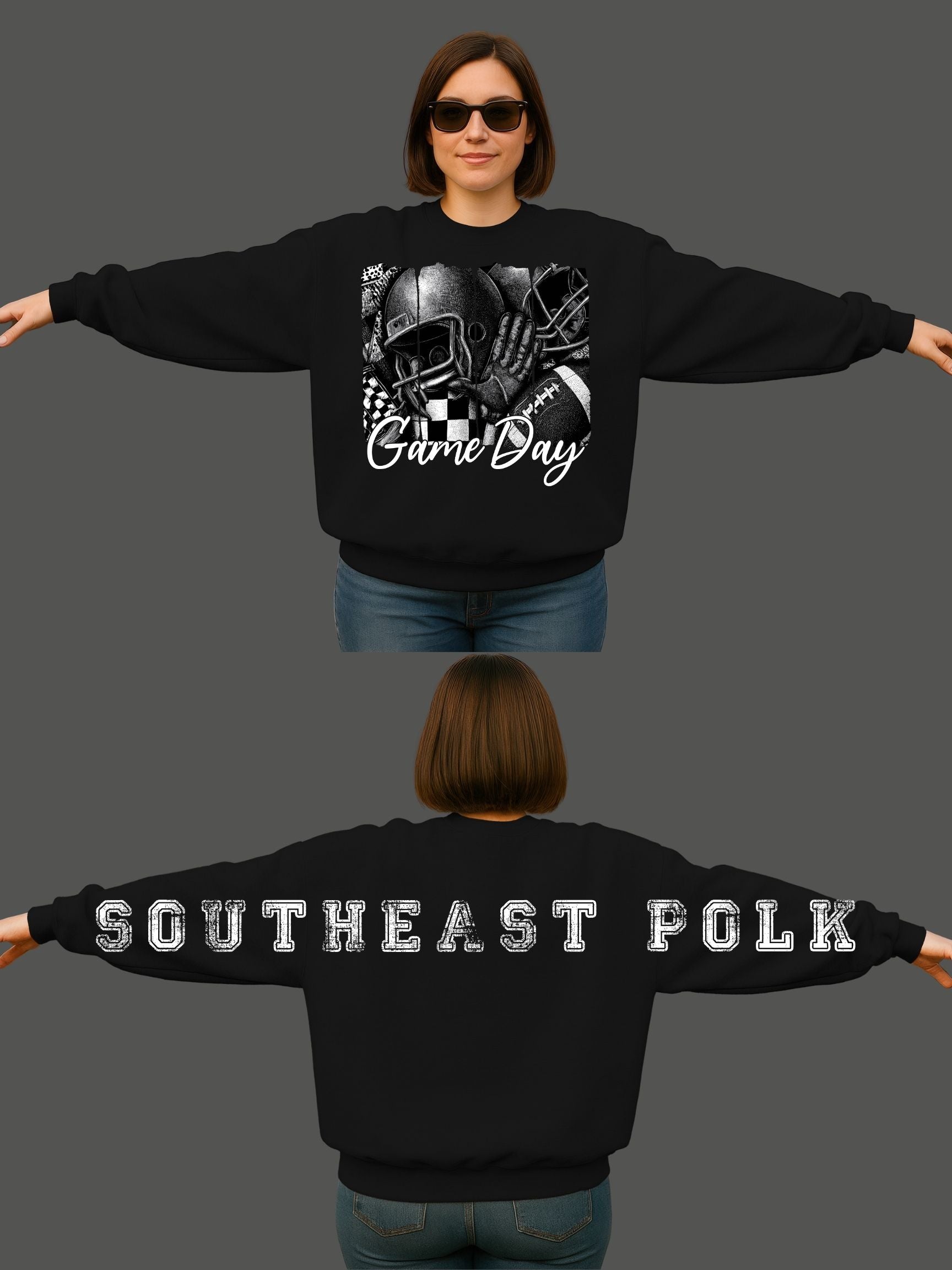Black and White Football Game Day Unisex Crewneck w/ Large print letters on back