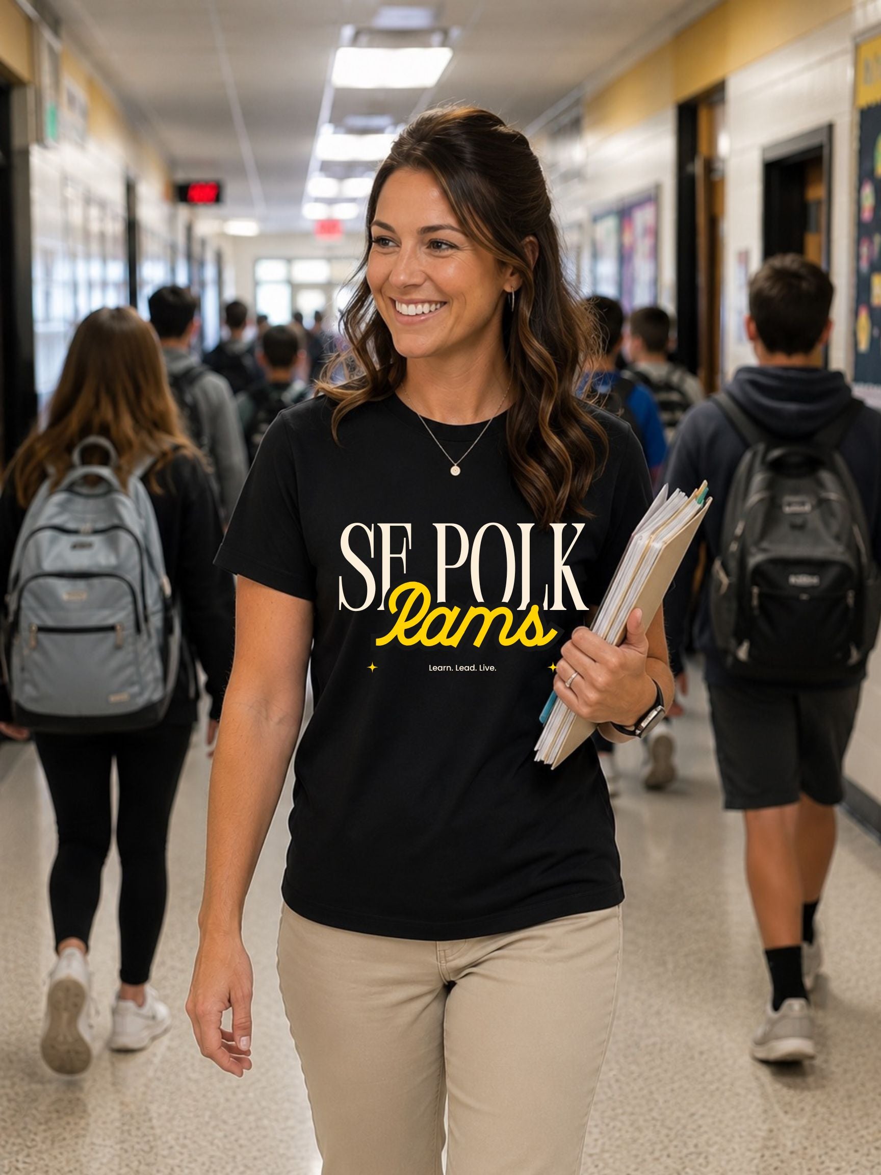 Southeast Polk Rams Learn. Lead. Live. Cursive Unisex Cotton Tee