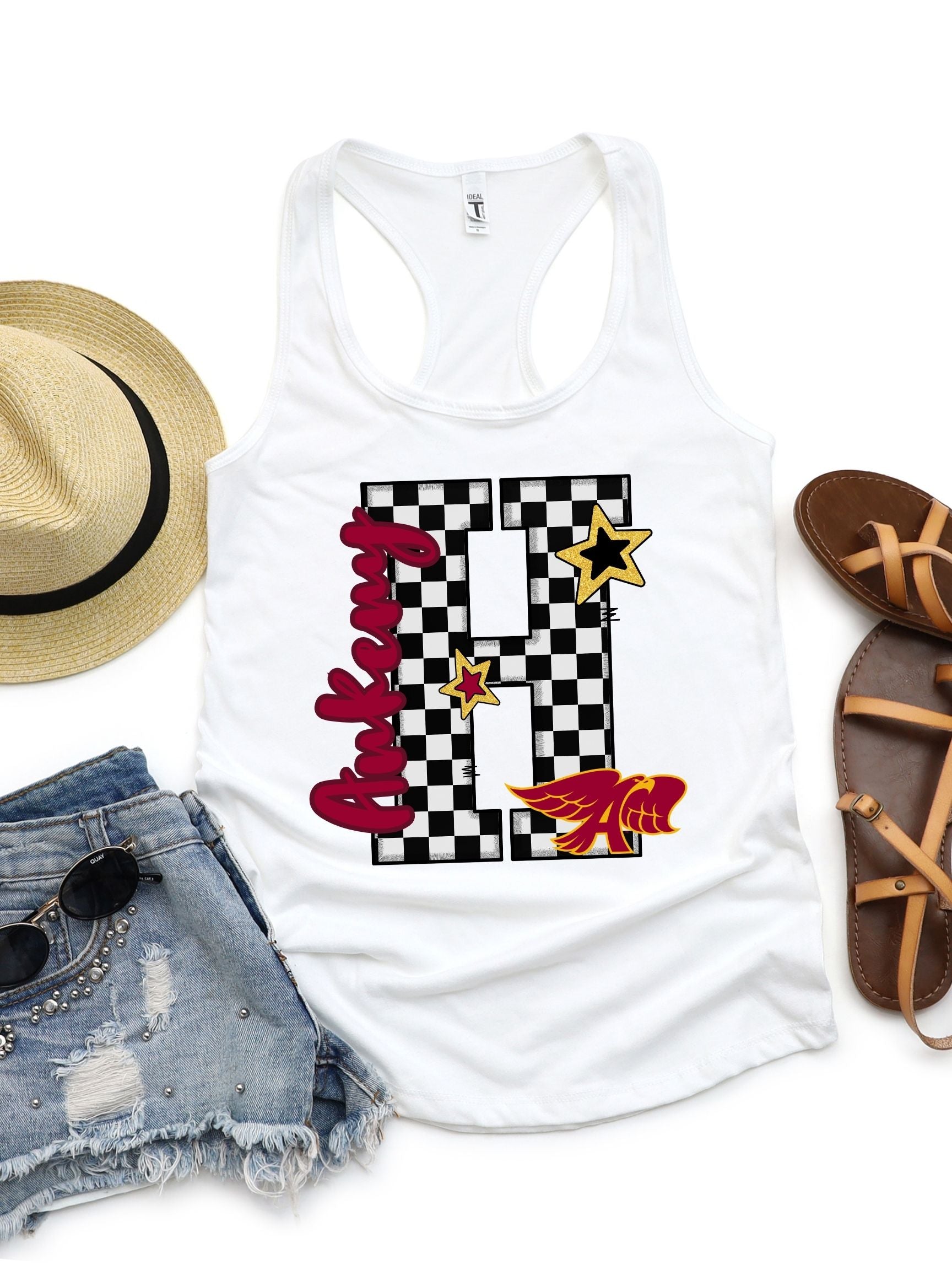 Ankeny Hawks Preppy Varsity Letter Women's Racerback Tank