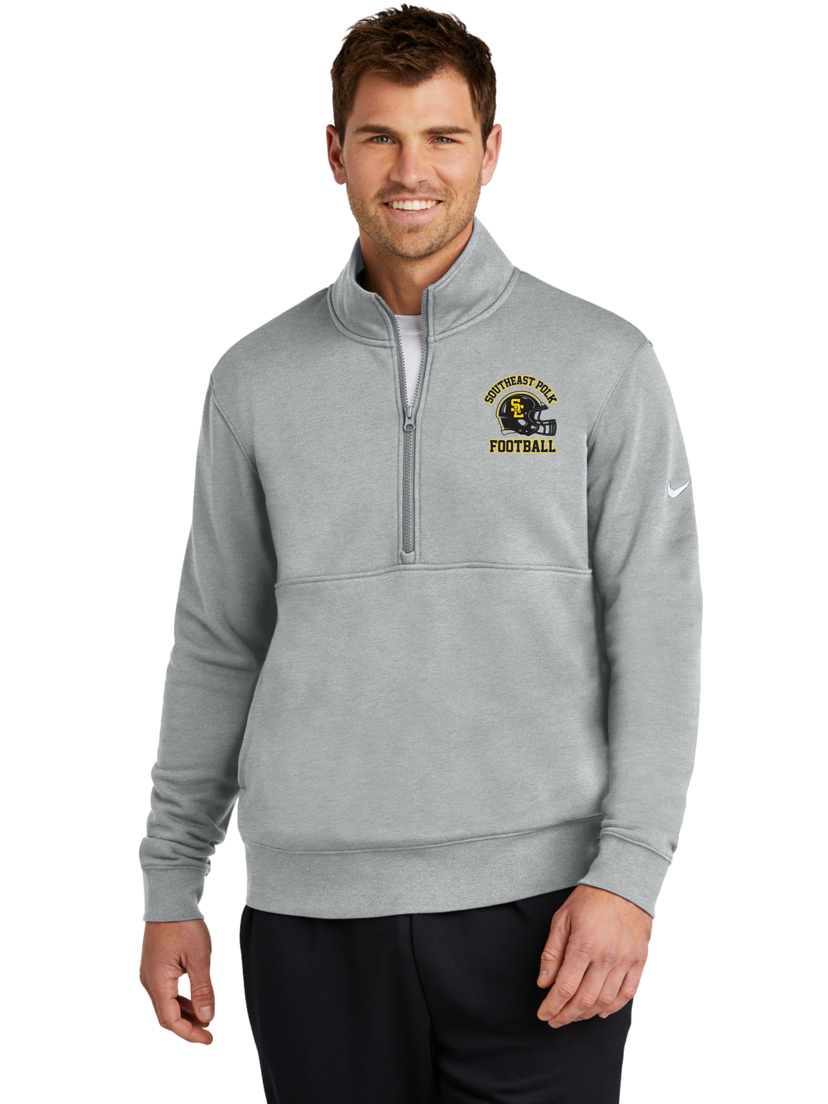Southeast Polk Rams Football Pocket Logo Nike Club Fleece Sleeve Swoosh 1/2-Zip