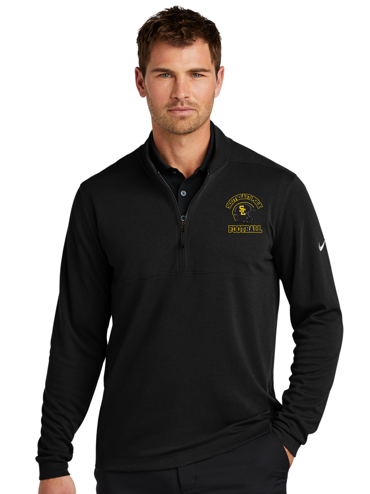 Southeast Polk Rams Football Pocket Logo Nike Textured 1/2-Zip Cover-Up