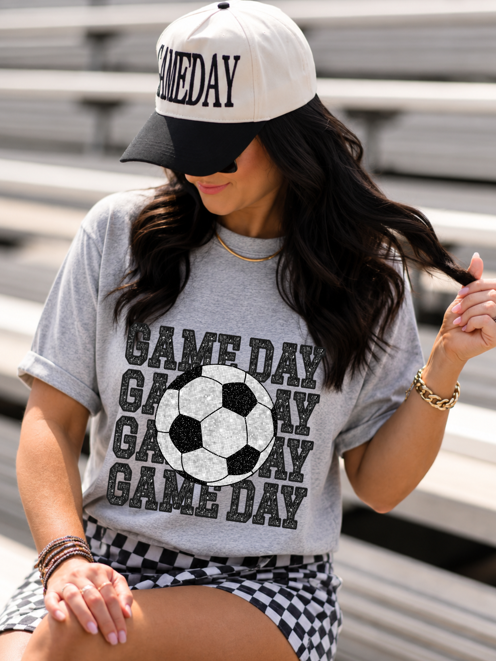 Faux Glitter Soccer Game Day Unisex Cotton Tee