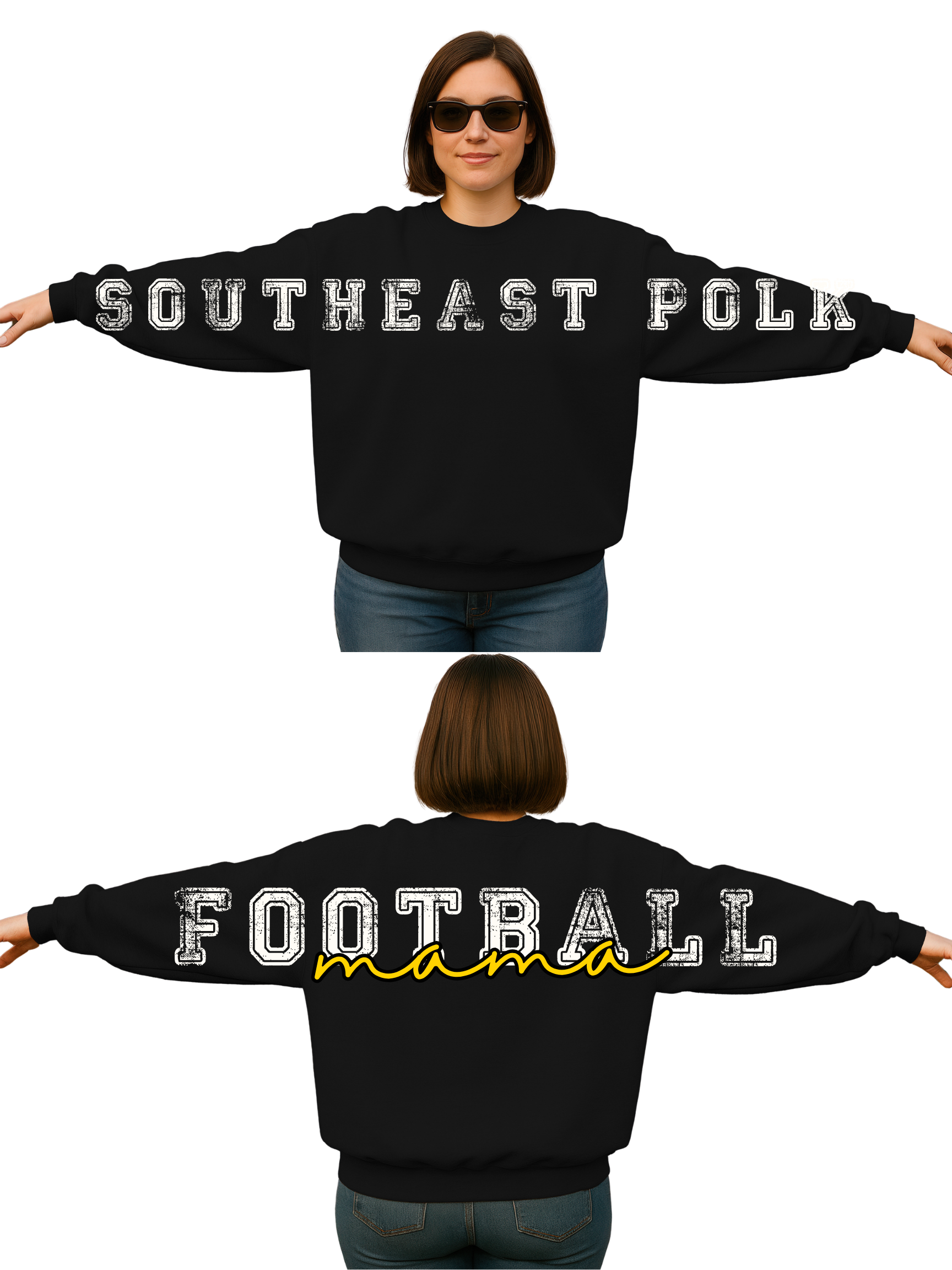 Southeast Polk Football Mama  Unisex Crewneck w/ Large print letters on back