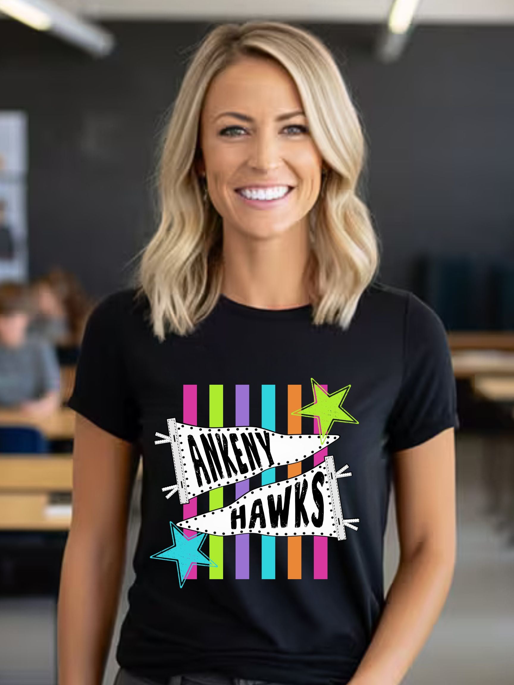 Ankeny Hawks Bright Neon School Spirit Unisex Cotton Tee