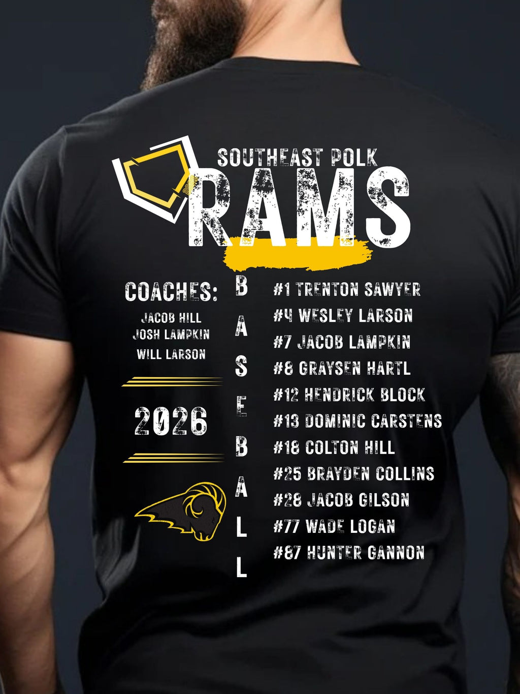 SEP Rams Baseball Club 14u Grey Roster Collage Unisex Cotton Tee