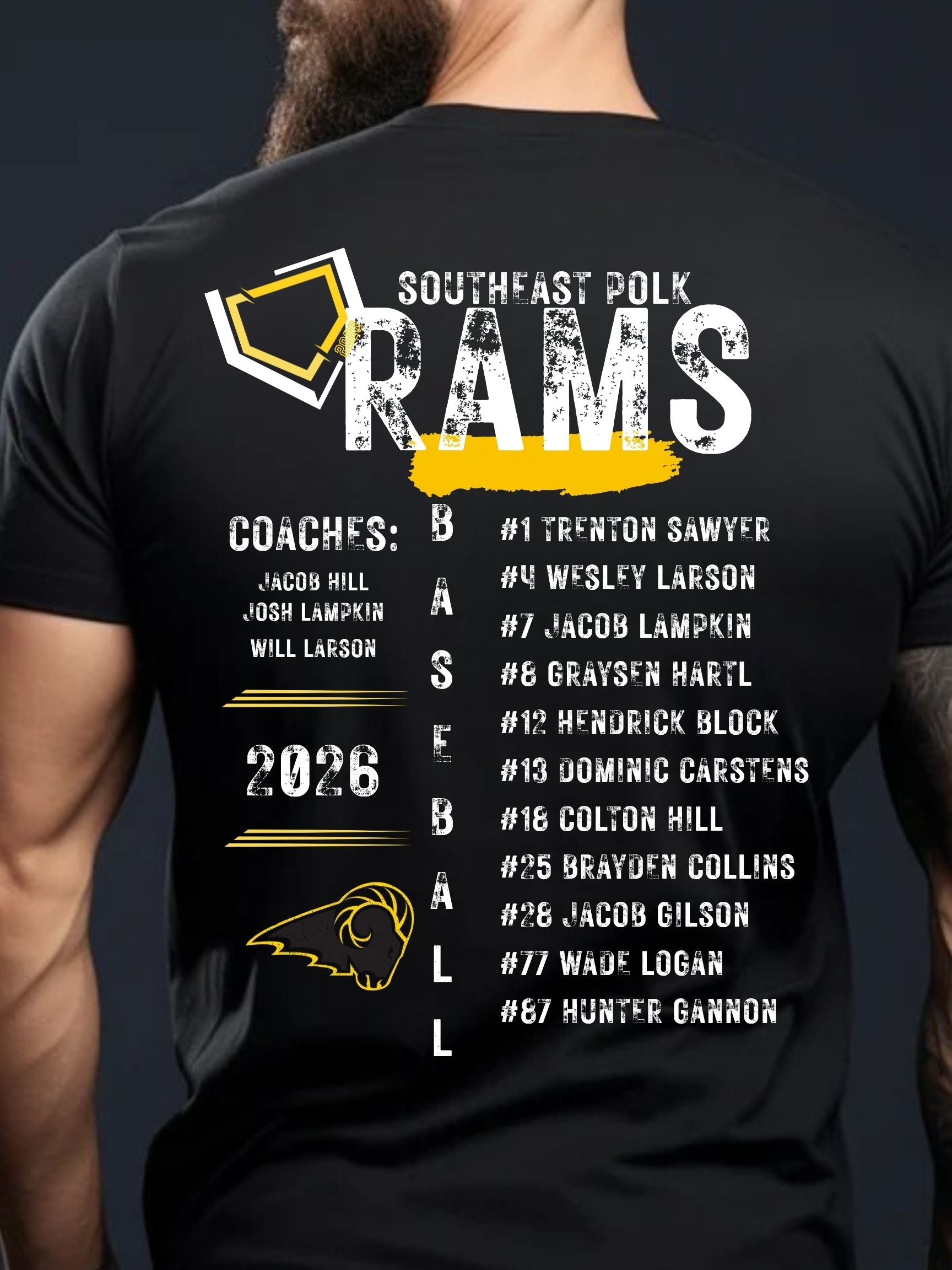 SEP Rams Baseball Club 14u Grey Roster Collage Unisex Cotton Tee